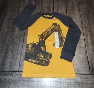 NWT Jumping Beans Kids Construction Graphic Long Sleeve Shirt - Yellow and Gray